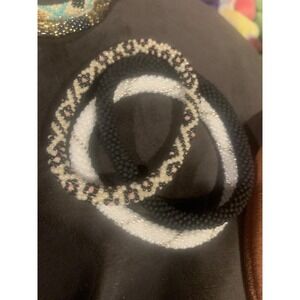 Handmade Beaded Stretch Bracelet Set Black White and Neutral